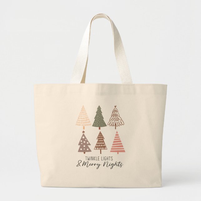 Twinkle Lights and Merry Nights Christmas Tree Large Tote Bag (Front)