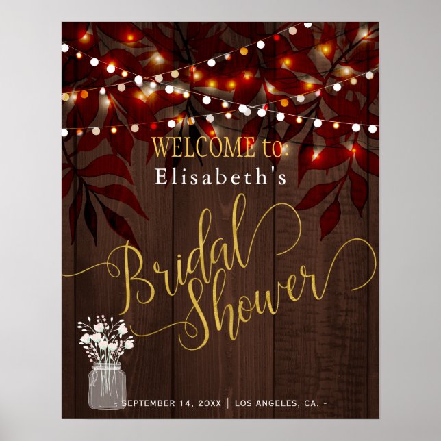 Twinkle lights autumn bridal shower welcome sign (Front)