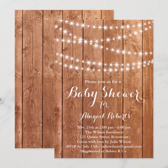 Twinkle Lights Baby Shower Invitation - oak (Front/Back)