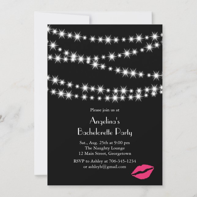 Twinkle Lights Bachelorette Party (black) Invitation (Front)