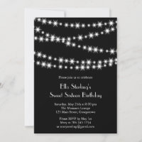 Twinkle Lights Birthday Invitation (black)