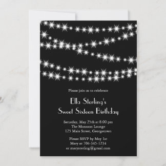 Twinkle Lights Birthday Invitation (black)