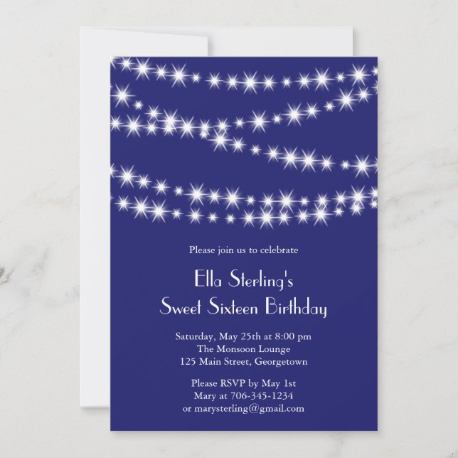 Twinkle Lights Birthday Invitation (indigo) (Front)