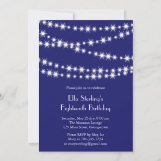 Twinkle Lights Birthday Invitation (indigo)