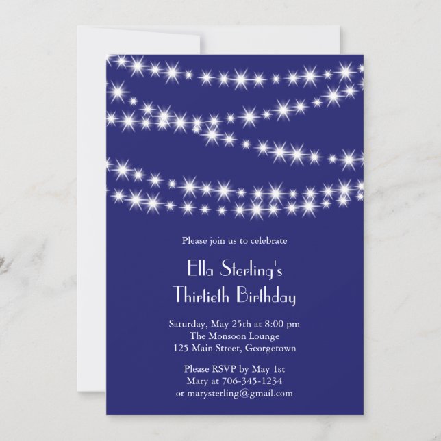 Twinkle Lights Birthday Invitation (indigo) (Front)