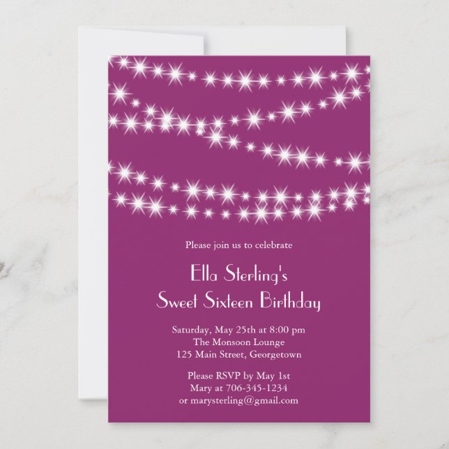 Twinkle Lights Birthday Invitation (magenta) (Front)