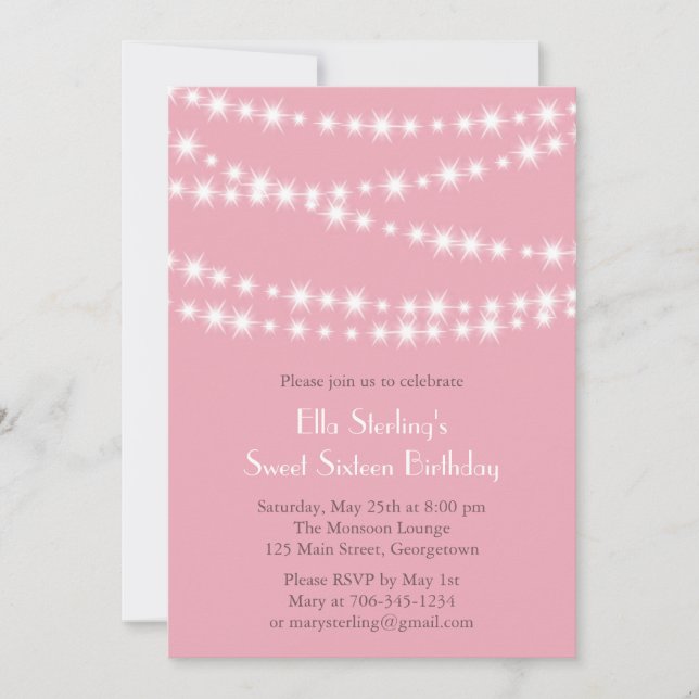 Twinkle Lights Birthday Invitation (pink) (Front)