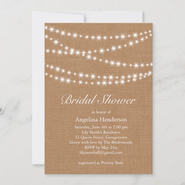 Twinkle Lights Bridal Shower Invitation on Burlap (Front)
