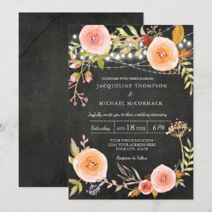 Twinkle Lights Chalkboard Bridal Shower Floral Invitation