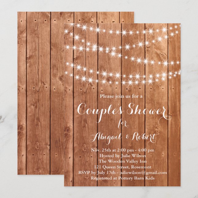 Twinkle Lights Couple's Shower Invitation - oak (Front/Back)