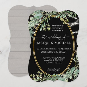Twinkle Lights Eucalyptus Greenery Wood Watercolor Invitation