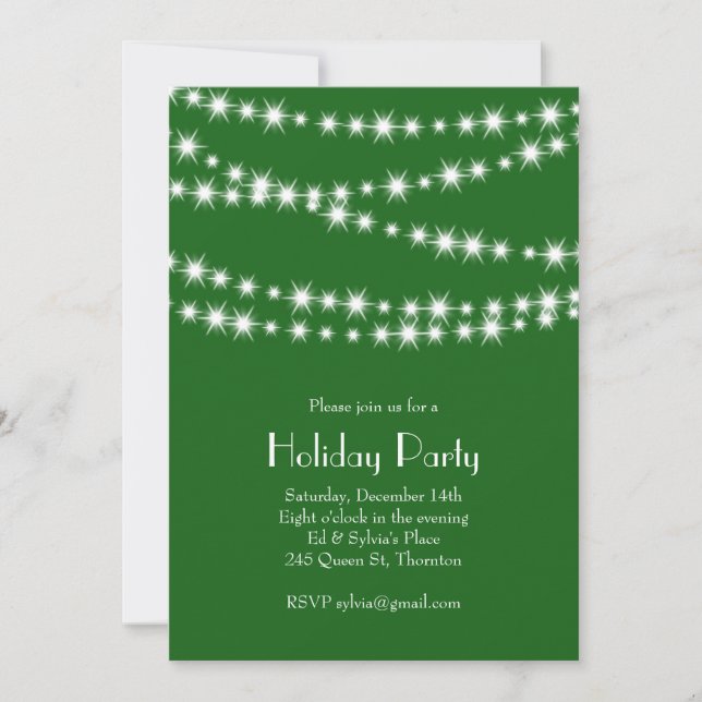 Twinkle Lights Green Holiday Party Invitation (Front)