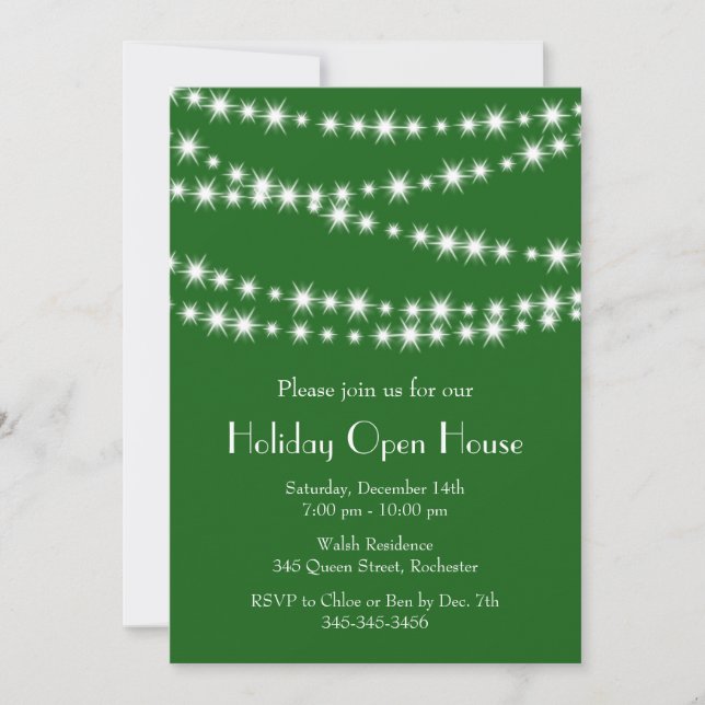 Twinkle Lights Holiday Open House (green) Invitation (Front)