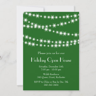 Twinkle Lights Holiday Open House (green) Invitation
