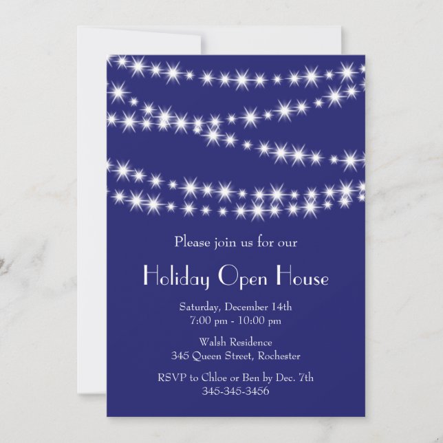 Twinkle Lights Holiday Open House (indigo) Invitation (Front)