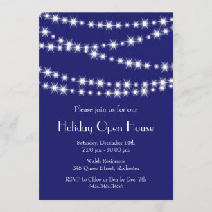 Twinkle Lights Holiday Open House (indigo) Invitation