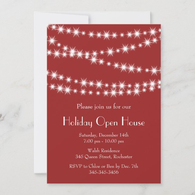 Twinkle Lights Holiday Open House (red) Invitation (Front)