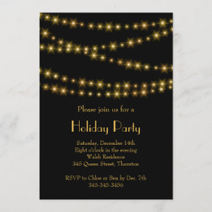 Twinkle Lights Holiday Party in Gold Invitation