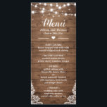 Twinkle Lights Lace Rustic Country Wood Wedding Menu<br><div class="desc">Twinkle Lights Lace Rustic Country Wood Wedding Menu Card. For further customisation,  please click the "customise further" link and use our design tool to modify this template.</div>