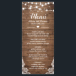 Twinkle Lights Lace Rustic Country Wood Wedding Menu<br><div class="desc">Twinkle Lights Lace Rustic Country Wood Wedding Menu Card. For further customisation,  please click the "customise further" link and use our design tool to modify this template.</div>