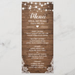 Twinkle Lights Lace Rustic Country Wood Wedding Menu<br><div class="desc">Twinkle Lights Lace Rustic Country Wood Wedding Menu Card. For further customisation,  please click the "customise further" link and use our design tool to modify this template.</div>