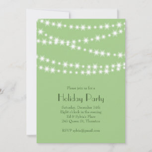 Twinkle Lights Light Green Holiday Party Invitation