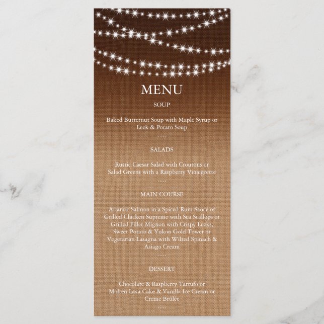 Twinkle LIghts Menu on Shaded Burlap (Front)