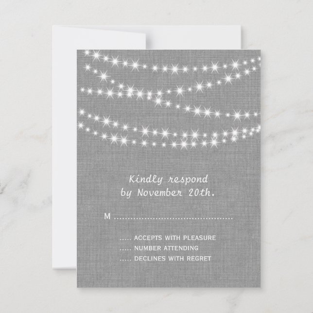 Twinkle Lights on Grey Burlap RSVP (Back)