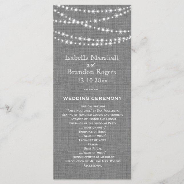 Twinkle Lights on Grey Burlap Wedding Program Programme (Front)