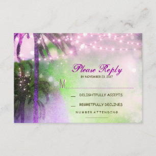 twinkle lights palms beach wedding RSVP card