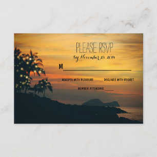 twinkle lights palms beach wedding RSVP cards
