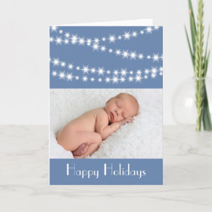 Twinkle Lights Photo Holiday Card blue