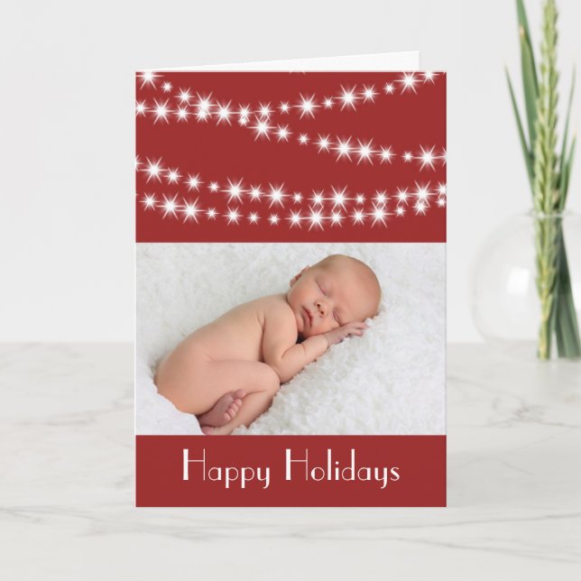 Twinkle Lights Photo Holiday Card red (Front)