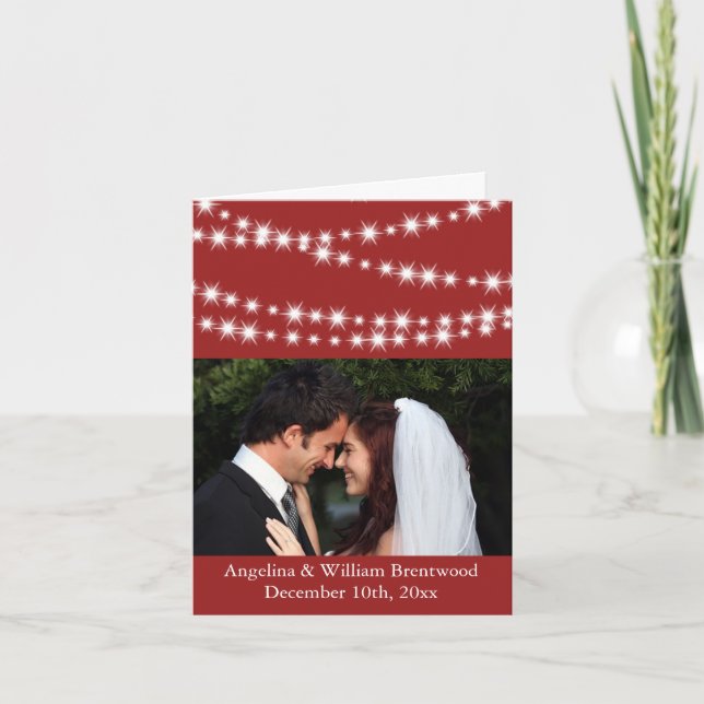 Twinkle Lights Photo Thank You Card red (Front)