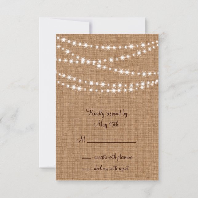 Twinkle Lights RSVP on Burlap Card (Front)