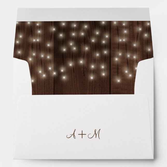 Twinkle lights rustic autumn barn wood wedding envelopes (Back (Bottom))