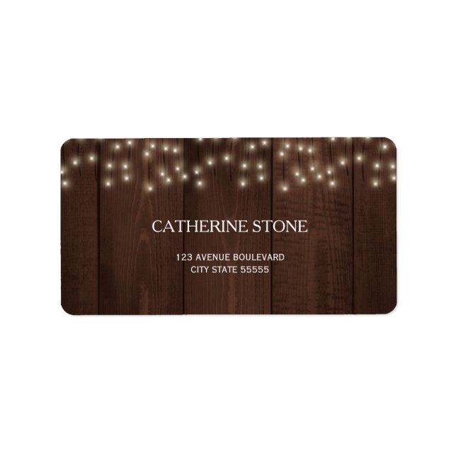 Twinkle lights rustic fall barn wood wedding label (Front)