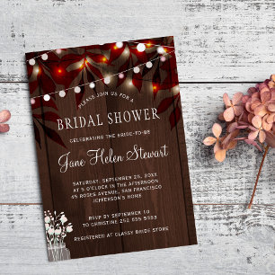 Twinkle lights rustic fall leaves bridal shower invitation