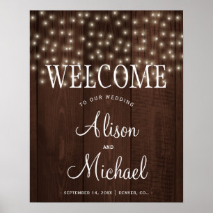 Twinkle lights rustic fall wedding welcome sign