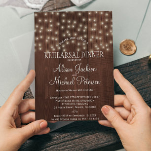 Twinkle lights rustic night rehearsal dinner invitation