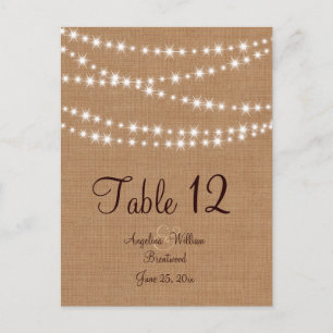 Twinkle Lights Table Number on Burlap Postcard