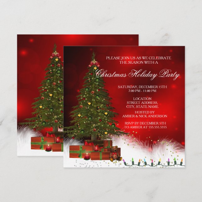 Twinkle Lights Tree Christmas Holiday Party Invitation (Front/Back)