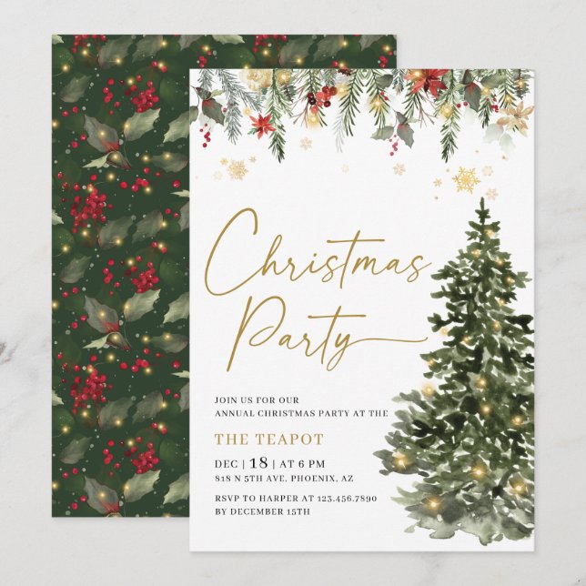 Twinkle Lights Tree Christmas Party Invitation (Front/Back)