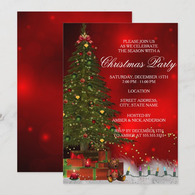 Twinkle Lights Tree Festive Christmas Party Invite (Front/Back)