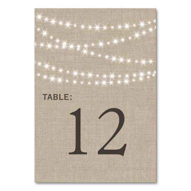 Twinkle Lights Typography Table Number (Front)