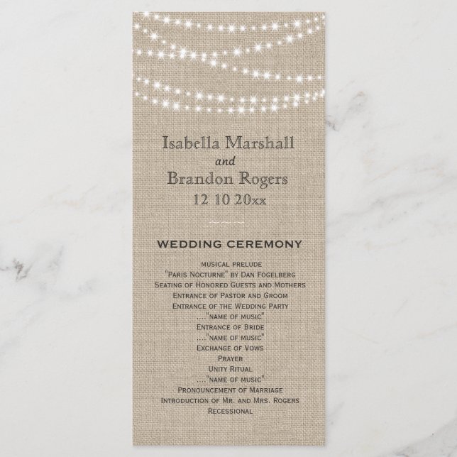 Twinkle Lights Typography Wedding Program Programme (Front)