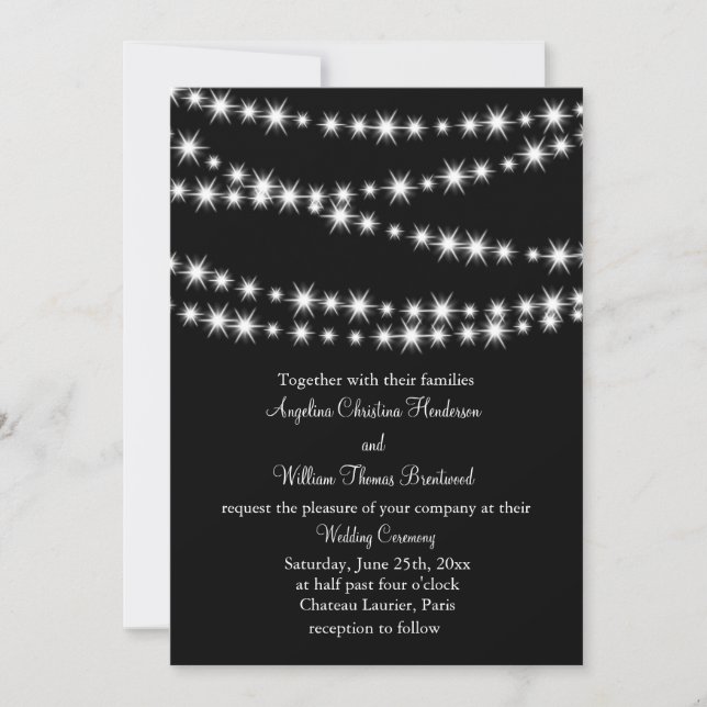 Twinkle Lights Wedding Invitation (black) (Front)