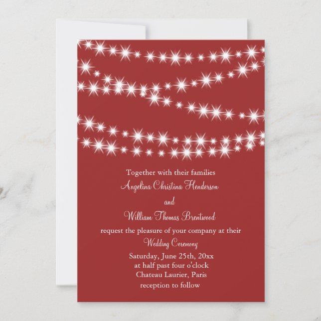 Twinkle Lights Wedding Invitation (red) (Front)