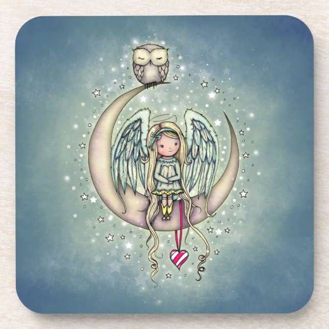 Twinkle Little Angel and Owl Illustrated Art Coaster (Front)