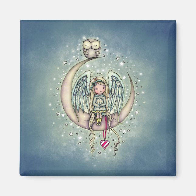 Twinkle Little Angel and Owl Illustrated Art Magnet (Front)